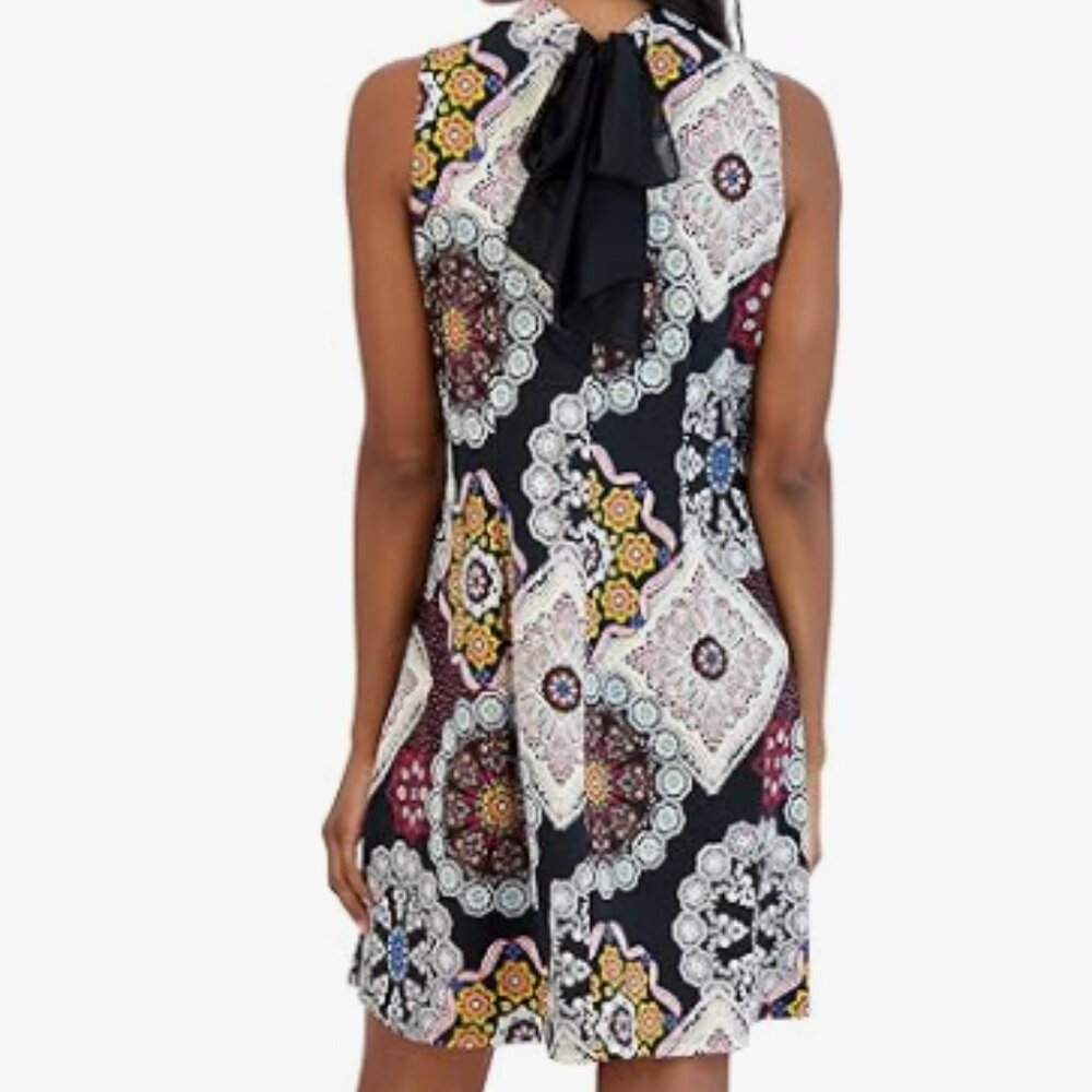 ROBBIE BEE Woman's Mock Neck Sleeveless Medalion Print Dress, Casual Party Dress